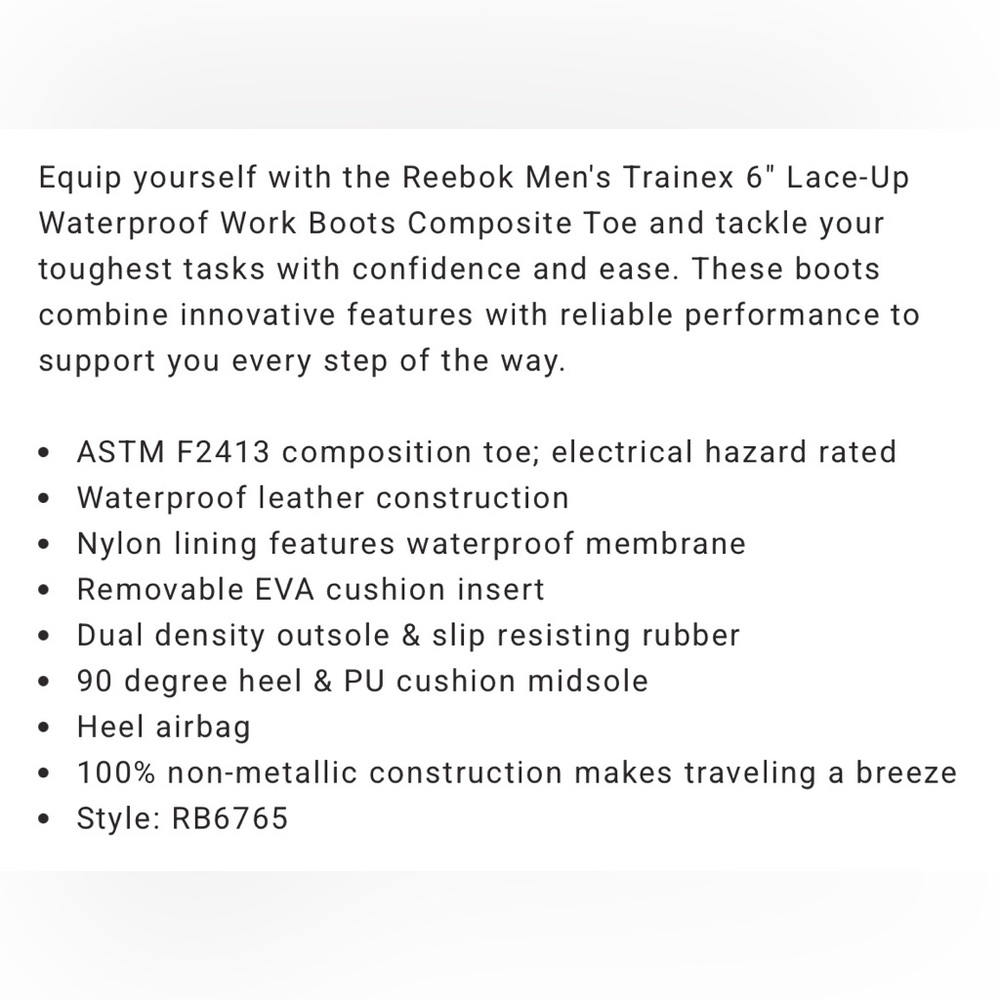 Reebok Men’s Trainex Lace-up Waterproof Work Boots - Composite Toe - Picture 12 of 12
